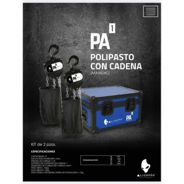Polispasto Alien Pro PA1 POLISPASTO manual c/cadena 1 tonelada 10 mts