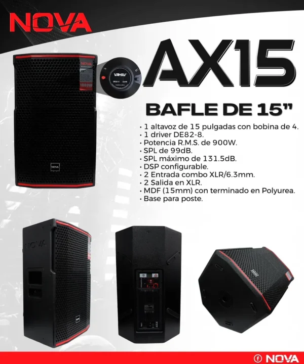 Bafle Nova AX15 Amplificado 15" DSP 900W RMS